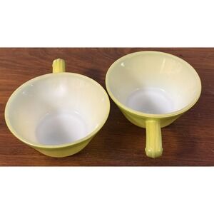 Vintage Fire King Anchor Hocking Lime Green Handled Soup Chili Bowls Set of 2